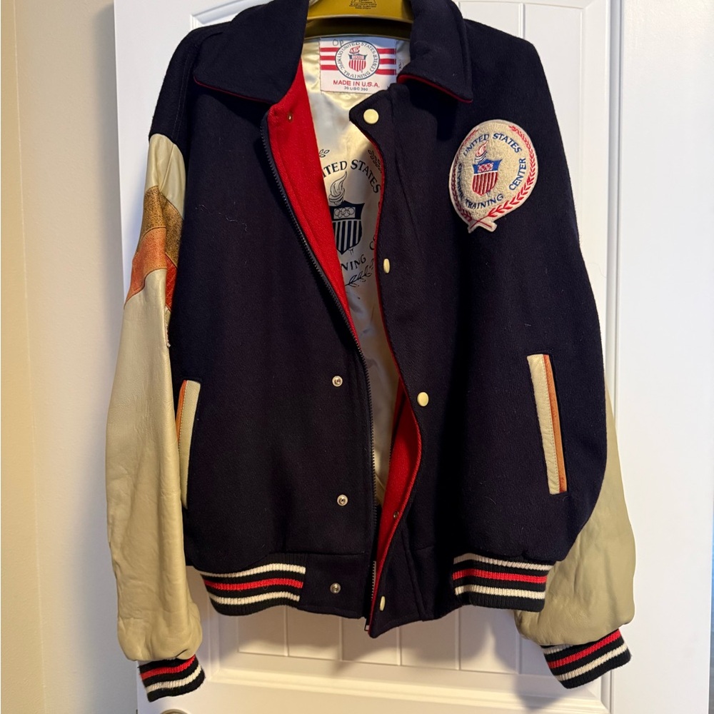 United States Olympic Team Navy and Cream Varsity Jacket Coat